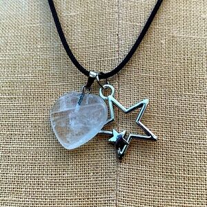 Handmade Quartz Crystal Heart Stone Amulet with Star Charm
